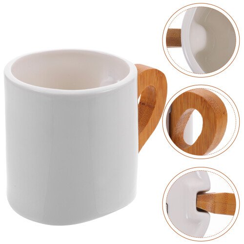 White Ceramic Handled Mugs with Bamboo for Home and Office 2
