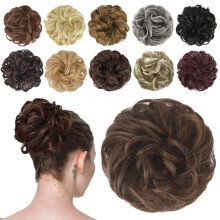 FESHFEN Hair Buns Hair Piece Hairpieces for Women Brown and Light Auburn Mixed Hair Scrunchies Thick Hair Extension Bun Messy Wavy Ponytail Scrunchy