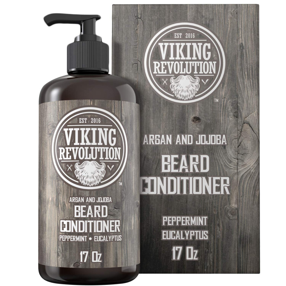 Viking Revolution Beard Conditioner W/Argan & Jojoba Oils - Softens & Strengthens - Natural Peppermint And Eucalyptus Scent- Beard Conditioner W/Beard