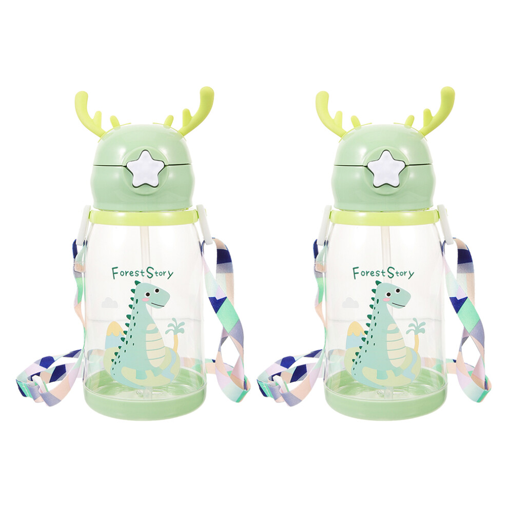 Totority 2Pcs Kids Water Bottle With Straw Lid Light Green