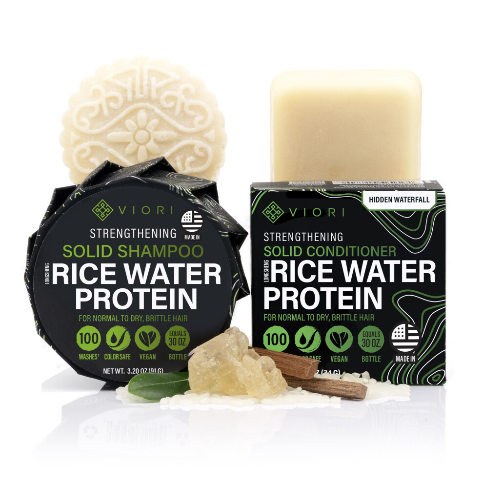 Viori Hidden Waterfall Shampoo And Conditioner Bar Set - Made With Rice Water For Hair Growth - Handcrafted Sulfate Free Shampoo And Conditioner
