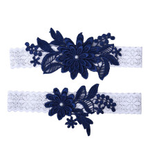 Een Paar Bruids Gouden Wijdingskousbandje Met Lintvlecht (Donkerblauw)