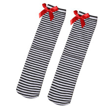 1 pair striped knee-high socks with bow for girls 1-8 years black/white