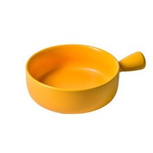 Round Ceramic Baking Plate With Handle For Home Kitchen Use Yellow
