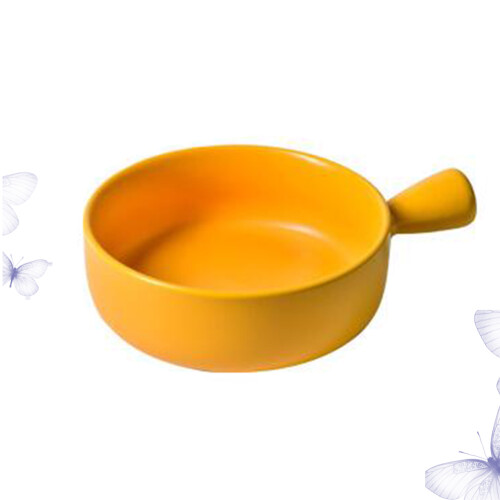 Round Ceramic Baking Plate With Handle For Home Kitchen Use Yellow 2