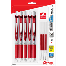 Pentel Energel 0,7 mm nestemäiset geelimustekynät - punainen muste - metallikärki - 5 Deluxe RTX Pentel -kynän pakkaus, 3 täyttöä