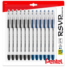 Pentel RSVP Pennor, 0.7mm Kulspetspennor, 12-pack; 6 Svarta & 6 Blå