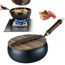 Wok Non Stick Chinese Handmade Cast Iron Wok With Wooden Lid 24cm Induction Compatible Gas Hob No Chemical Coating