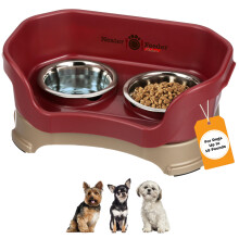 Neater Feeder - Deluxe Model for Dogs - Mess-Proof Elevated Dog Bowls (Small Dog, Cranberry) - Non-Tip, Spill Proof, Non-Skid Food & Water Bowls for