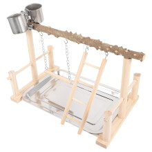 parrot perch stand wooden bird ladder with double feeder cup