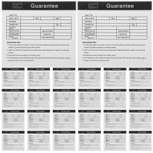 200pcs english warranty card for appliance after-sales maintenance