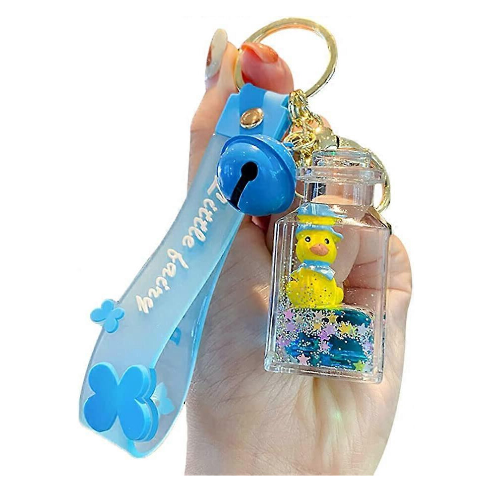 Kikidex (As Show, One Size) Men Women Creative Cute Swimming Yellow Duck Lucky Bottle Help Relax Keychain Keyrings Strap Bell (Blue2pcs)