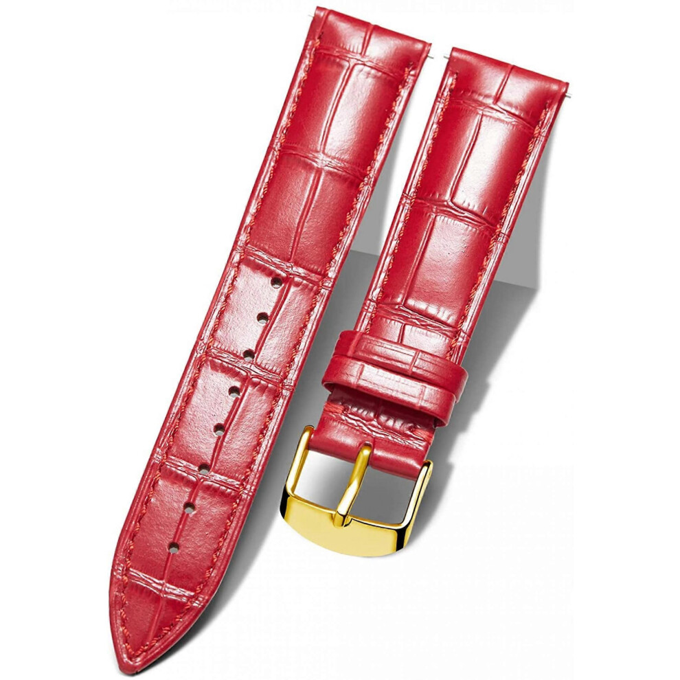 Kikidex (As Show, One Size) Aveki Genuine Leather Replacement Watch Band Multicolor Waterproof For Men Women G- (18Mm) Red
