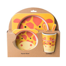 5 pcs fiber giraffe kids cutlery set with plate bowl tumbler