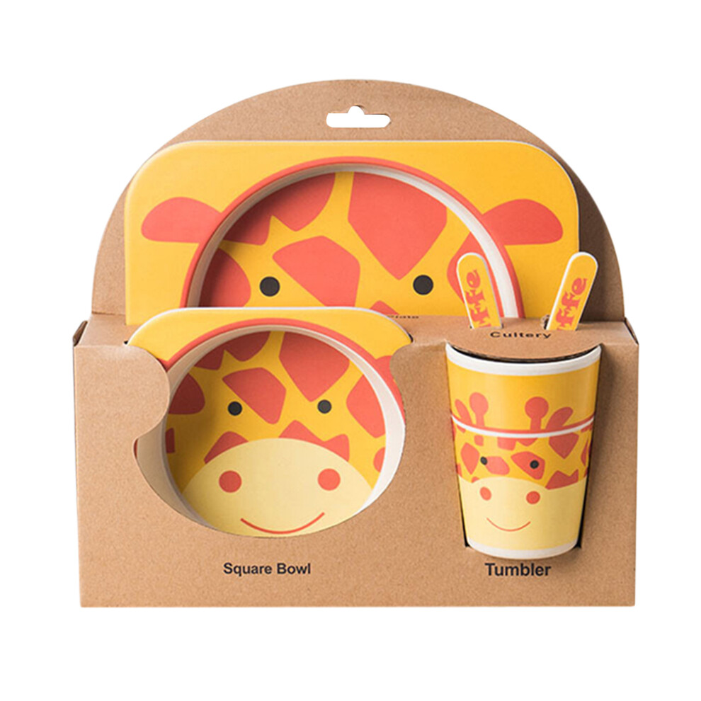 5 Pcs Fiber Giraffe Kids Cutlery Set With Plate Bowl Tumbler Ohphcall