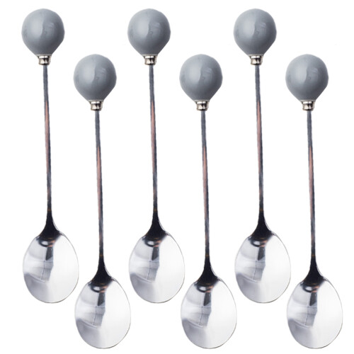 6Pcs Ceramic Handle Mini Ice Cream Spoons Grey Home Tableware 2