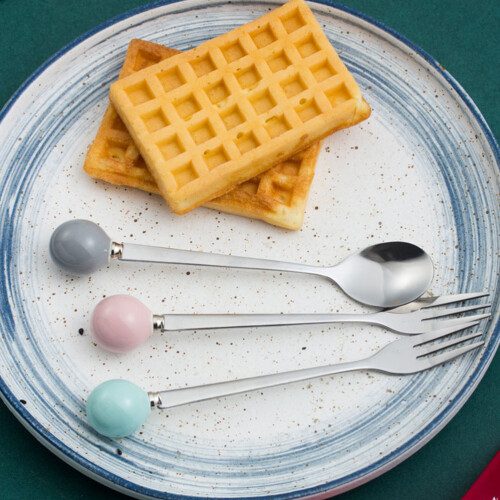 6Pcs Ceramic Handle Mini Ice Cream Spoons Grey Home Tableware 1