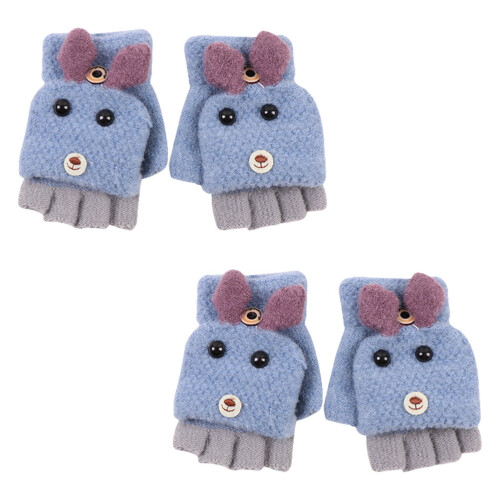 2 Paar Halbfinger-Handschuhe Für Kinder, Cartoon Gestrickt