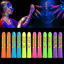 12 Pcs Glow In The Black Light Body Face Paint, Uv Crayons Kit Fluorescent Body Paints-Yvan