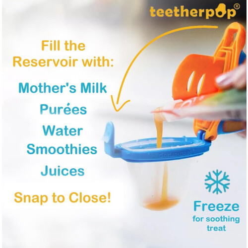 Teetherpop Fillable Silicone Teether for Babies - Breastmilk Popsicle Molds for Teething with Spill-Proof Sippy Slits - Freezable Baby Teethers for L 2