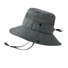Sun Hat Children's Foldable Wide Brim Fishing Hat With Breathable Mesh Adjustable Chin Strap One Size Dark Grey