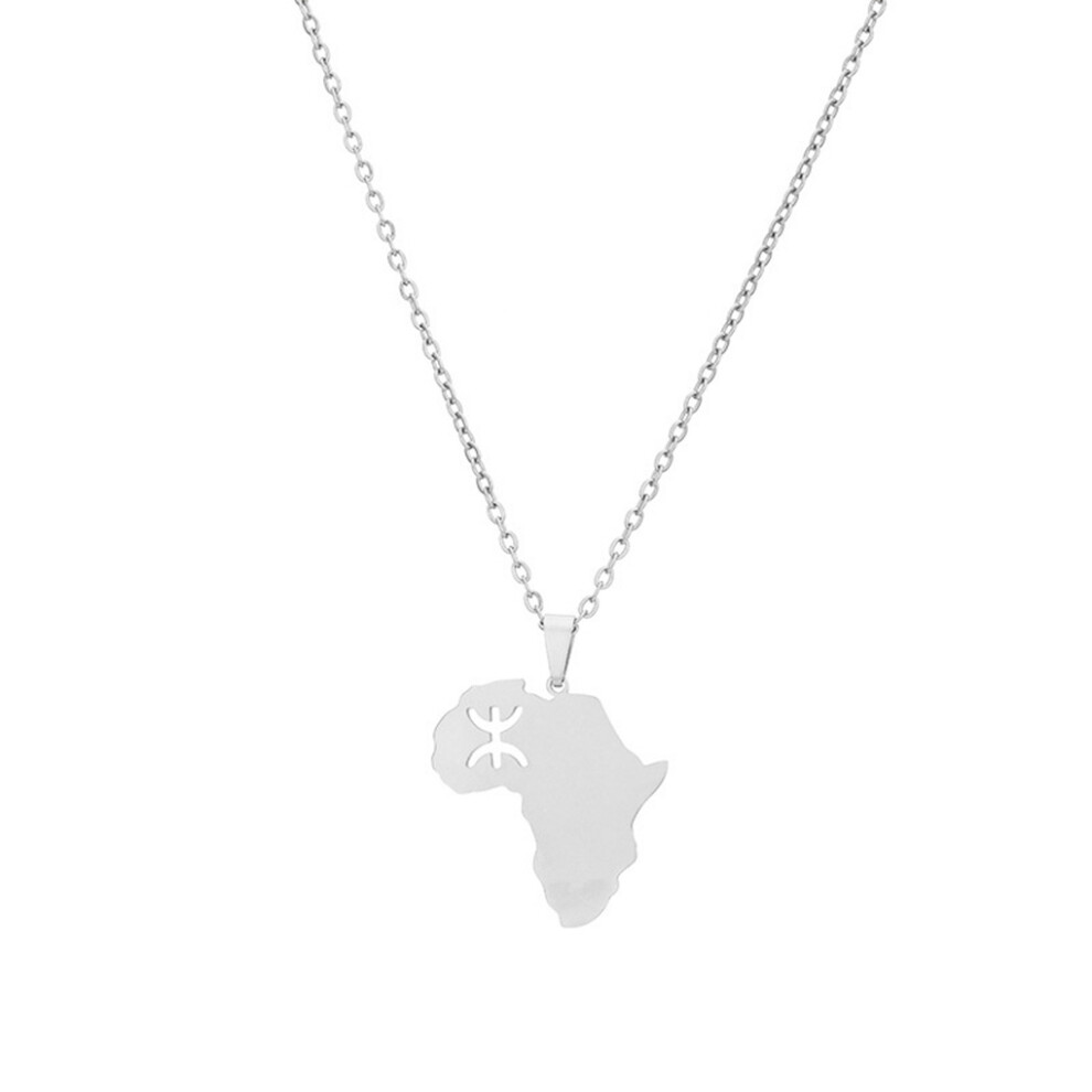 (Silver Type 1) Africa Map Necklace Solid Color Stylish Men Women Choker Ornament-image-OPC-PKSD7NV-NEW