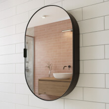 800 x 500mm Mirror Cabinet With Backlit LED Lights - Black Framed Oval/Tablet