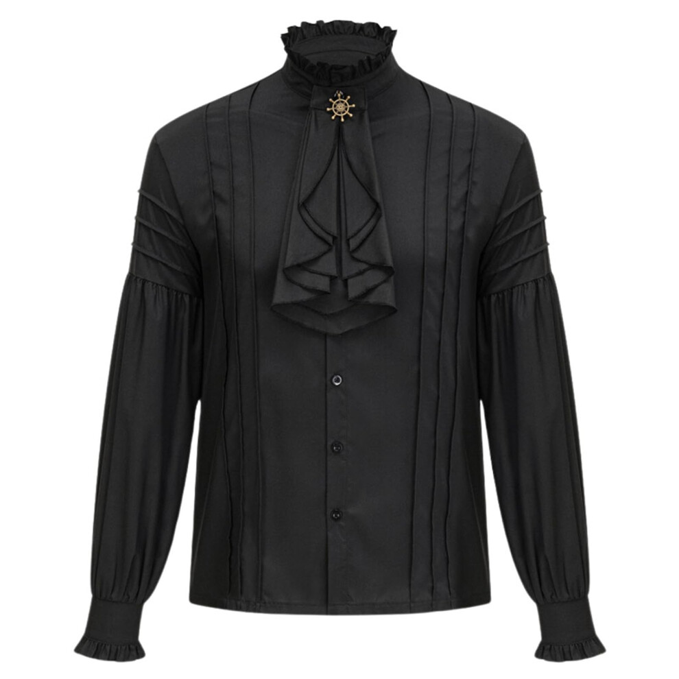 Black Men's Steampunk Pirate Shirt Long Sleeve Gothic Medieval Ruffle Viking Renaissance Costume Xl