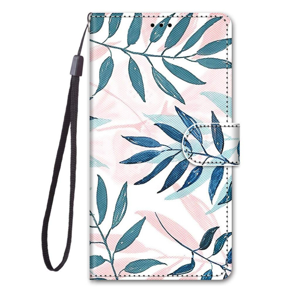 Moto E22i Case Pu Leather Wallet Stand, Card Slots, Magnetic Closure, Protective Case For Moto E22i/E22, Leaves Pink 9354506983192