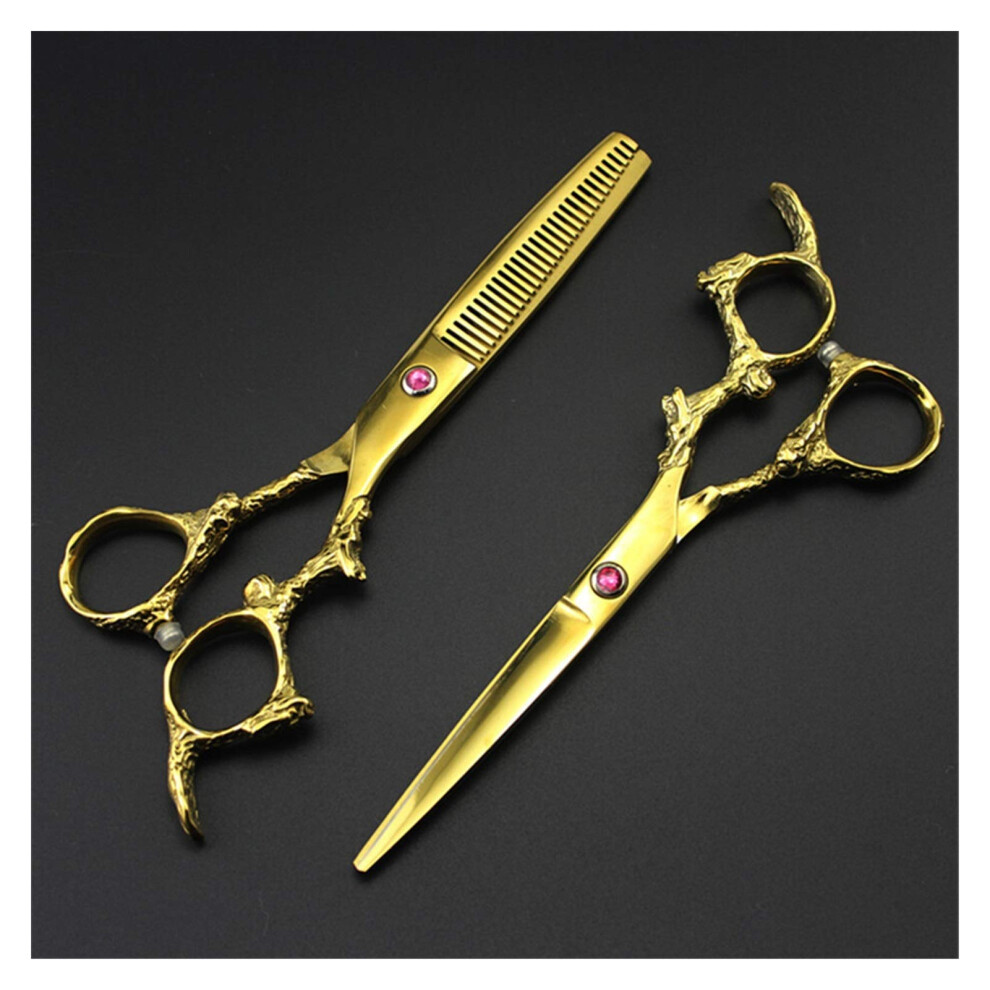 Golden Hairdressing Scissors 6-Inch Professional Thinning Shears Dragon Handle Hair Cutting Shears