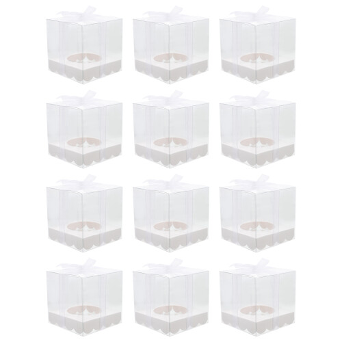 12Pcs Clear Gift Boxes Pet Material White Paper Bottom Cake Packaging 2
