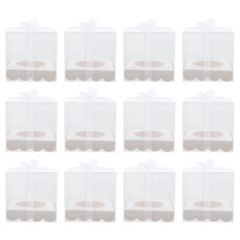 12Pcs Clear Gift Boxes Pet Material White Paper Bottom Cake Packaging