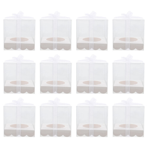 12Pcs Clear Gift Boxes Pet Material White Paper Bottom Cake Packaging