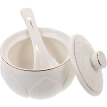 1 Set Ceramic Stew Pot Lidded Soup Bowl Small Soup Stew Pot With Spoon