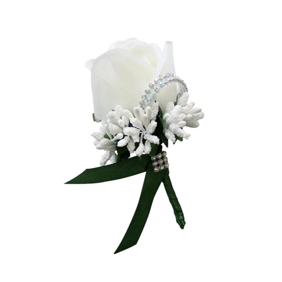 (White Dark Green) Gorgeous Stimulation Rose Flower Brooch Pin Stunning Wedding Corsage-image-OPC-PKSDZFM-NEW