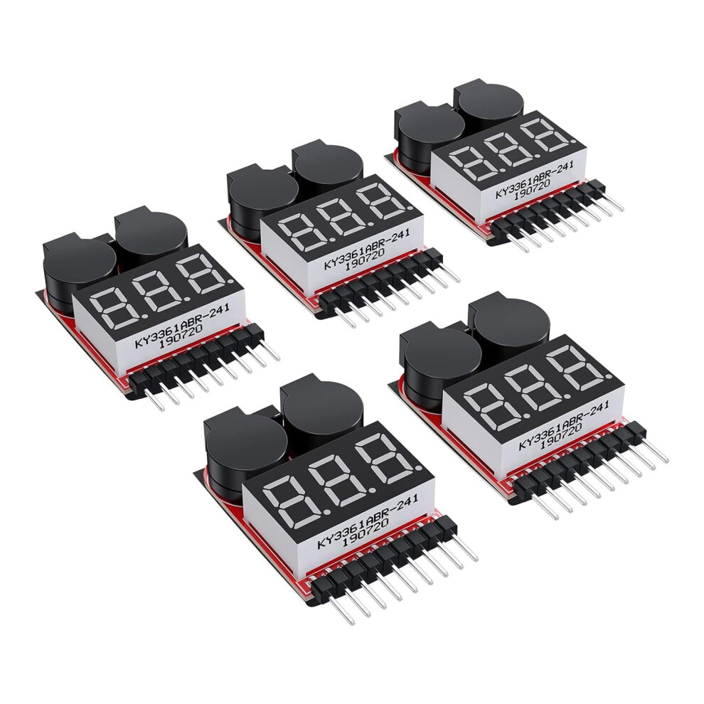 5Pcs 2 In1 1-8S Lipo Battery Voltage Tester Set Rc Low Voltage Buzzer Alarm For Lipo Li-Ion Battery Monitor 9393856037025
