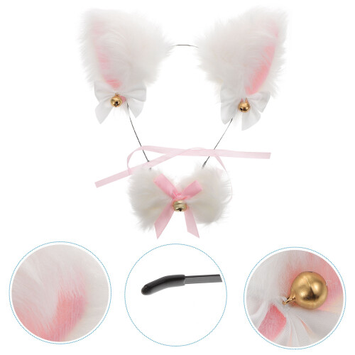 plush cat ears headband with bow tie cosplay accessory set 2