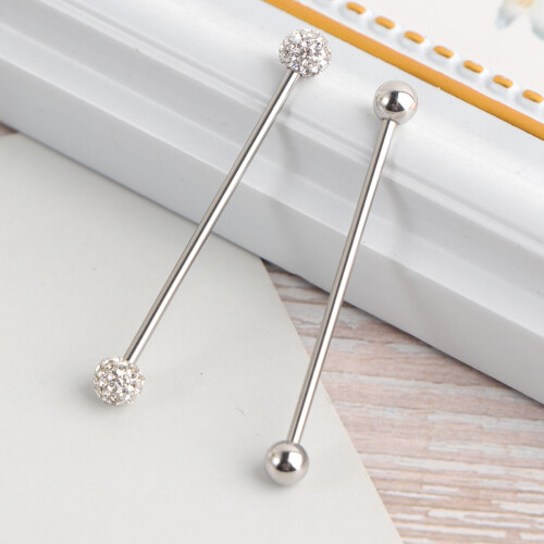 1 set industrielle barbell-ohrringe, doppelte ohrlöcher, silber 2
