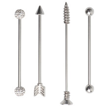 1 set industrielle barbell-ohrringe, doppelte ohrlöcher, silber