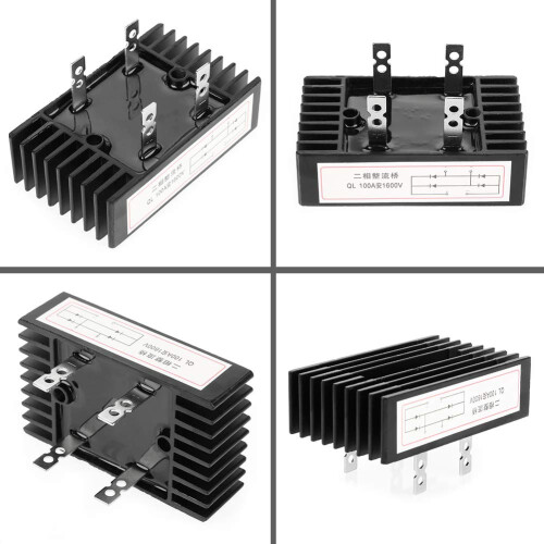 Diode Bridge Rectifier 100A 1600V 2-Phase High-Power 1-Piece Black 1