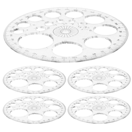 6pcs 360 degree clear geometry protractor reusable tool