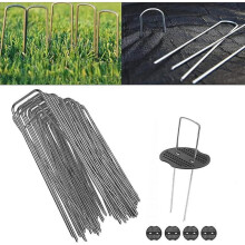50 Garden Stakes, Garden Fixing Stakes, U-shaped Fleece, Multi-purpose Steel Garden Fixing Stakes, for Fixing Weed Cloth, Ground Leaves