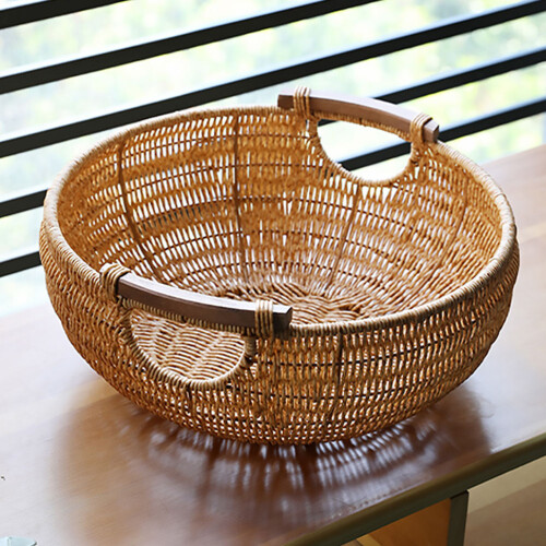 1Pc Brown Handmade Plastic Decorative Basket for Kitchen and Home Use 2
