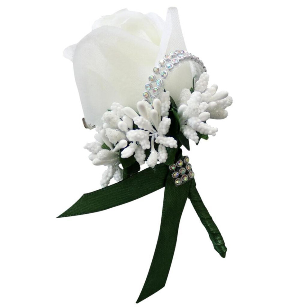 (White Dark Green) Sophisticated Stimulation Rose Flower Brooch Pin Classy Wedding-image-OPC-PKSGB5X-NEW
