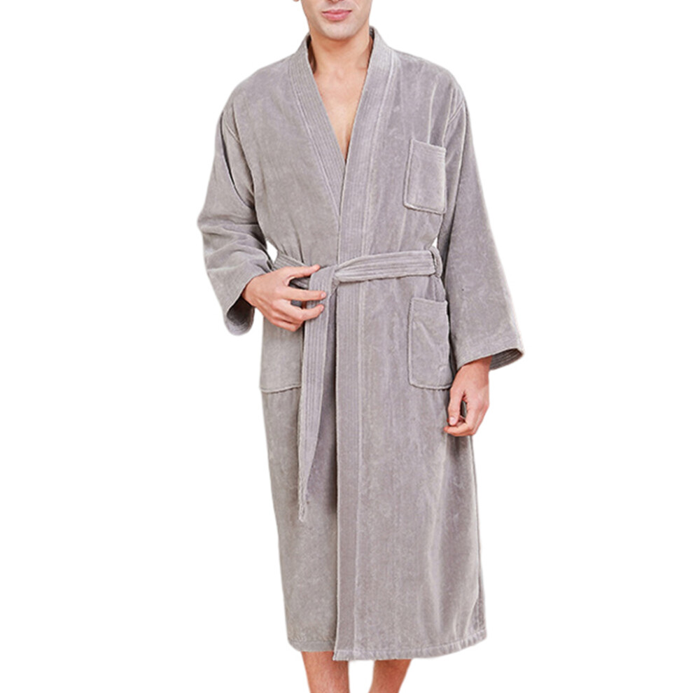(Man Gray, XL175196CM) Night Robe Home Outfit Belt Bathrobe Attractive Softness Suck Water-image-OPC-PKSGJXY-NEW