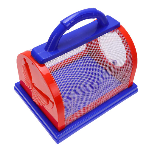 children's plastic bug cage with handle, net, magnifier and tweezers