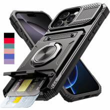 (dark blue, iPhone 13) Case For 17 16E 16 15 14 13 Pro Max 11 Rotated Ring Kickstand Heavy Duty Drop Protection Wallet Phone Case Cover