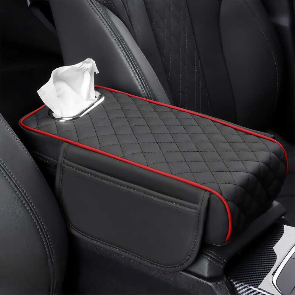Car Center Console Pad For Toyota Land Cruiser J20/J15 2008-2021 Leather Armrest Cushion Armrest Protective Cover Black/Red 9016109137258