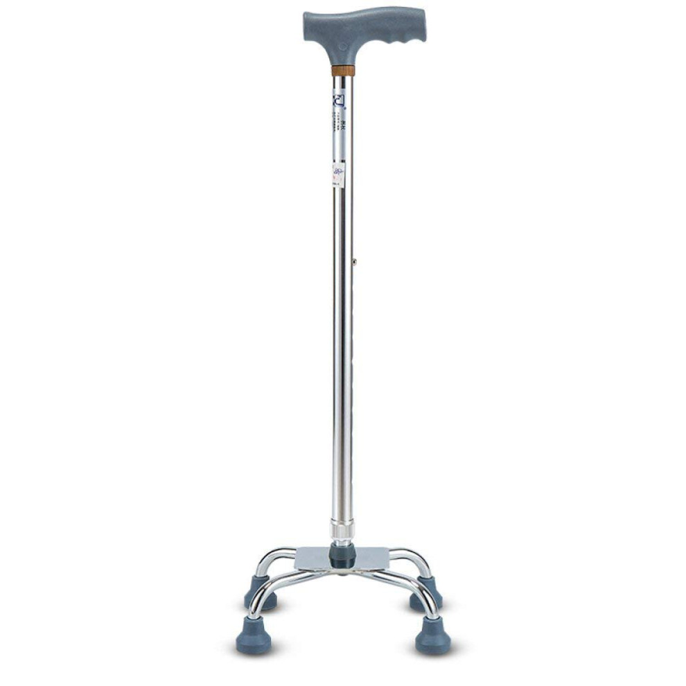 Silver Anti Skid Sticks For The Elderly Quad Cane Telescopic Adjustable Aluminum Medical Walking Stick