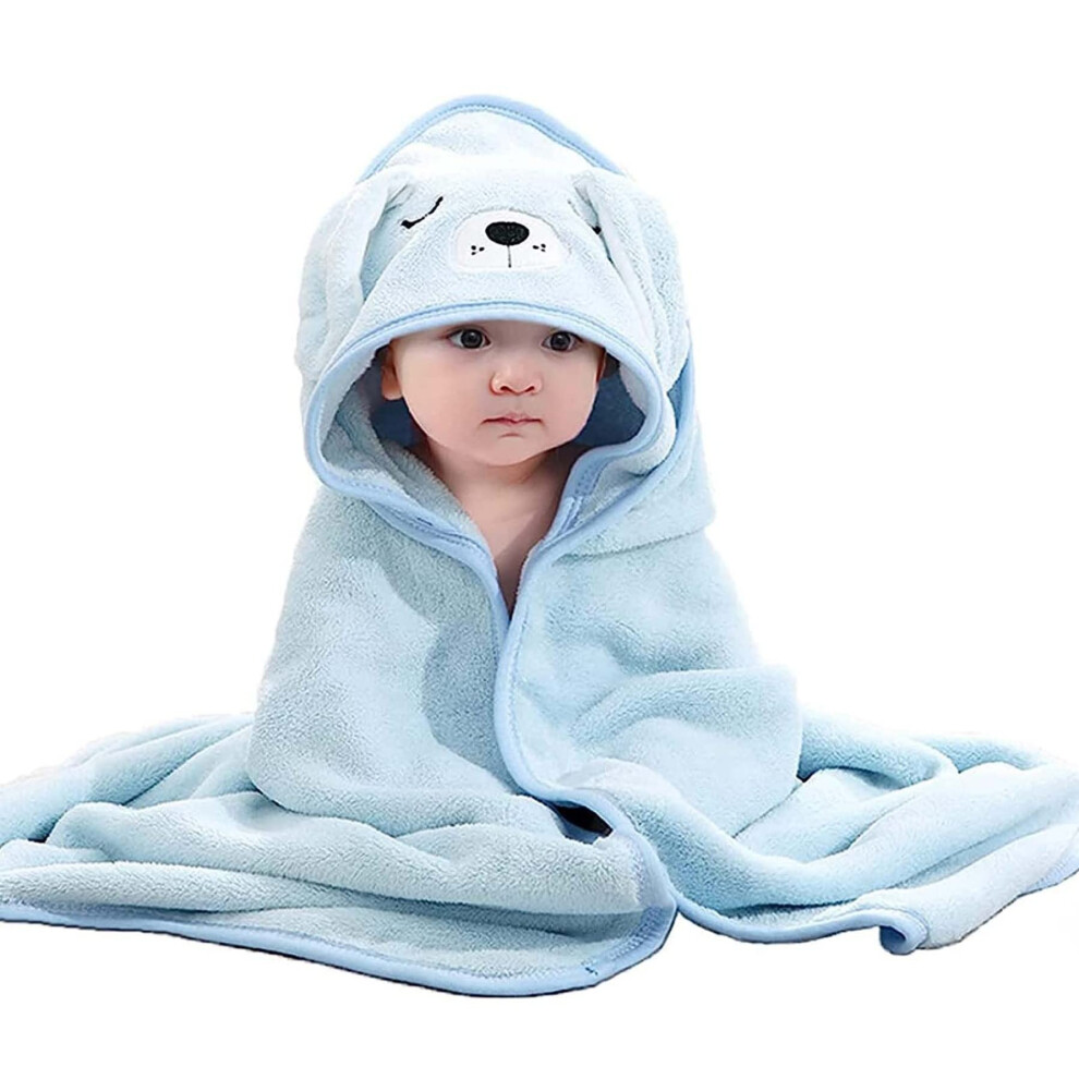 Hooded Baby Towel Coral Velvet Super Soft Absorbent For Infants Blue Dog Cartoon